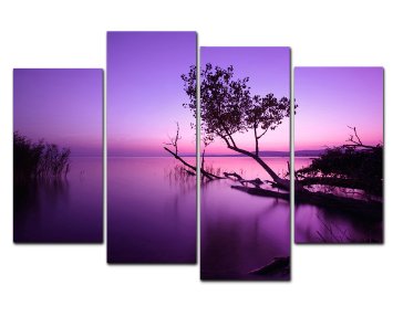 Wieco Art Purple Lake Modern Giclee Artwork Sea Canvas Prints Picture to photo Wall Art for Home Decor