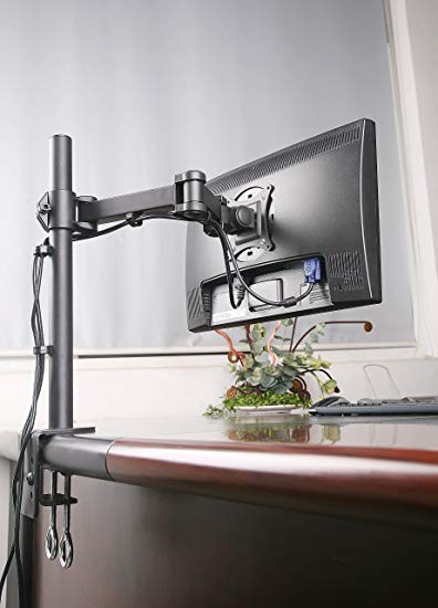 Rife Single Fully Adjustable/Tilt/Articulating LCD Monitor Desk Mount Stand with 3 Year Plan for Screen up to 27-Inches