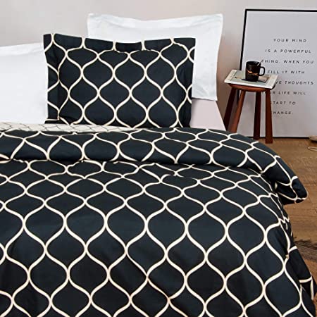 NTBAY Microfiber Duvet Cover Set, 2 Pieces Ultra Soft Zipper Closure Kid's Bedding Set, Twin Size, Black and Beige Curve