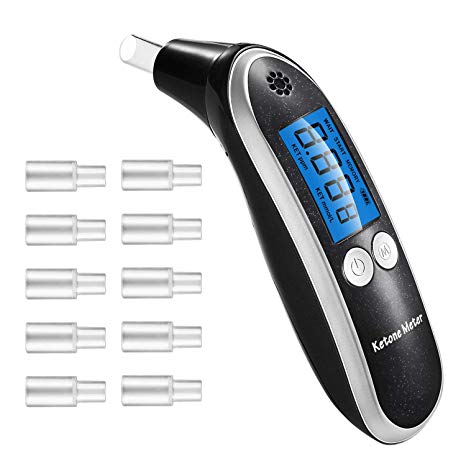 Ketone Meter, Professional Portable Digital Ketone Breath Meter with 10 Mouthpieces for Personal Use - Black