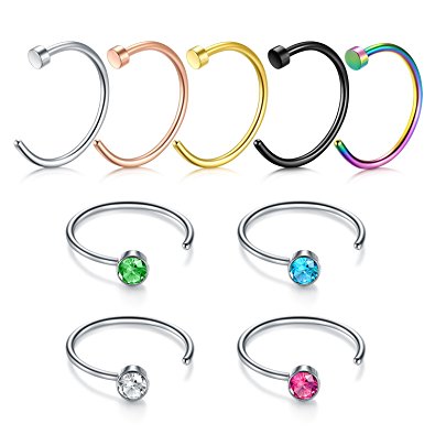 Nose Hoop Ring, 4PCS-17pcs 316L Stainless Steel Zolure Piercing Nose Ring Hoop Tragus Hoop Earring