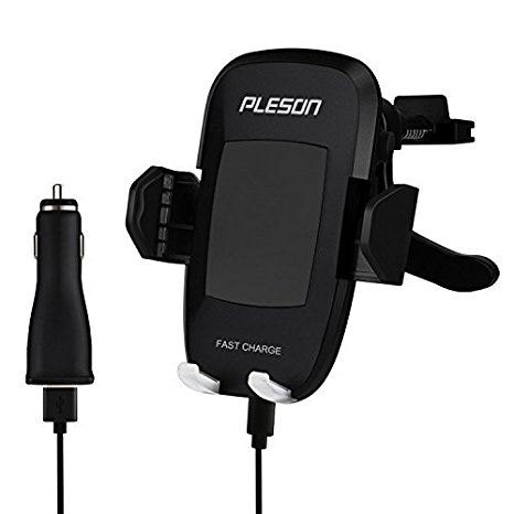 Wireless Car Charger, PLESON 10W Qi Fast Wireless Charger Car Phone Holder With Car Mount Air Vent QC 3.0 Plug for Samsung Galaxy S9/S9 Plus/S8/S8 /S7/Note 8 5 & Standard Charge for iPhone X 8/8 Plus