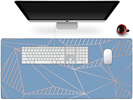 Anyshock Desk Mat, Extended Gaming Mouse Pad XXL Keyboard Laptop Mousepad with Stitched Edges Non Slip Base, Water-Resistant Computer Desk Pad for Office and Home 35.4" x 15.7" (Blue Geometry)