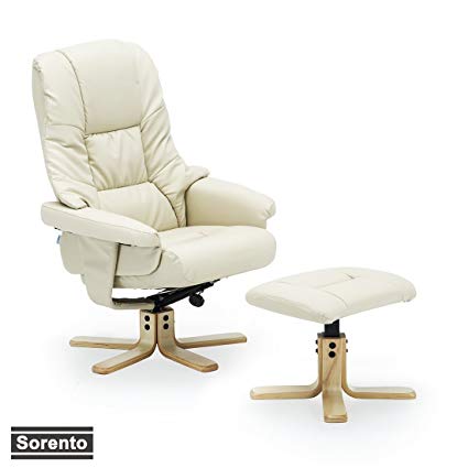 More4Homes SORENTO BONDED LEATHER SWIVEL RECLINER CHAIR ARMCHAIR with FOOT STOOL (Cream)