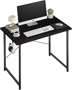 YSSOA Computer Desk Home Office Work Study Writing Modern Simple Table with Headphone Hooks, 32 Inch, Basic Black