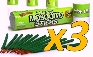 3-Pack SAVE $$ Murphy's Mosquito Sticks - All Natural Insect Repellent Incense Sticks - Bamboo Infused with Citronella, Lemongrass & Rosemary (3 pack)