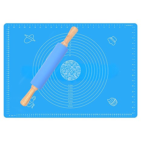 JamHoo Non-Stick Silicone Rolling Pin & Large Silicone Pastry Mat (25 X 17") Non-Slip Pastry Sheet For Rolling Dough and Baking (X-Large)