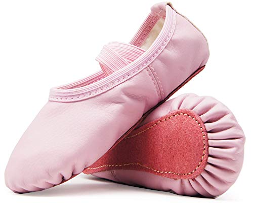 DIPUG Leather Ballet Shoes for Girls No Drawstring Ballet Slippers for Toddler Dance Shoe