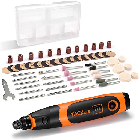 TACKLIFE Cordless Rotary Tool, Upgrade Mini 3.7V Pro with 71 Accessories and long Li-ion Battery Life, Perfect for Nail Polishing, Crafting and Light Duty, Micro USB Charging - TKRT20D