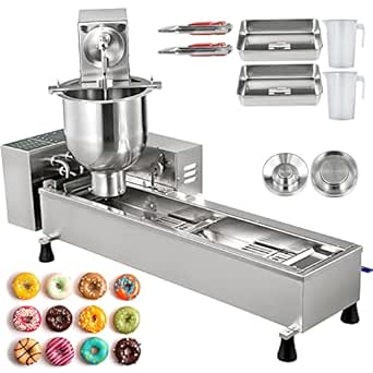 VEVOR 110V Commercial Automatic Donut Making Machine, Single Row Auto Doughnut Maker, 7L Hopper Donut Maker with 3 Sizes Molds, Doughnut Fryer, 304 Stainless Steel Auto Donut