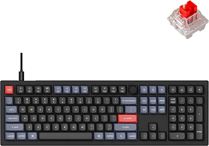 Keychron V6 Wired Custom Mechanical Keyboard Knob Version, Full-Size QMK/VIA Programmable Macro with Hot-swappable Keychron K Pro Red Switch Compatible with Mac Windows Linux Black (Non-Transparent)