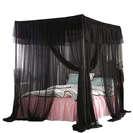 Mengersi 4 Corners Post Bed Curtain Canopy Bed Frame Canopies,Indoor Outdoor (Full, Black)
