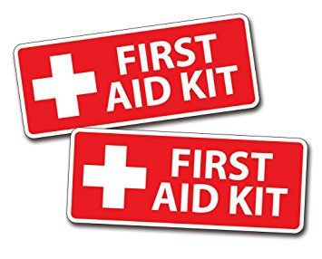 2 x Red First Aid Sticker Decal for Emergency Kid Camp DIY Box or Kit
