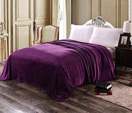 Mk Collection Solid Color Fleece Super Soft Blanklet (Queen, Purple)