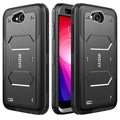 LG Fiesta 2 Case/LG Fiesta Case/LG X Charge Case/LG X Power 2 Case/LG K10 Power Case,KASEMI [Rugged Defender Series] Heavy Duty Protection Dual Layer Hybrid Case - Black