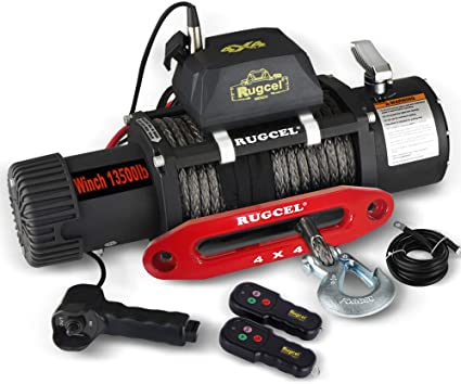 RUGCEL Winch Waterproof Synthetic Rope Winch - 13500 lb. Load Capacity