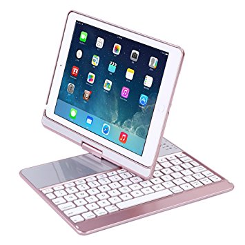 iPad Case with Keyboard for 9.7" 2017 New iPad 9.7/Pro 9.7/Air2/Air,Genjia Bluetooth Wireless Keyboard Backlit Tablet Carrying Holder Auto Sleep/Wake Flip Rotate Slim Folio Smart Cover (Rose Gold)