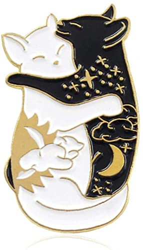 Aisoway Black and White Cat Enamel Lapel Pin Cartoon Brooches Badges for Clothing Bags Backpacks Jackets Hat DIY Decor