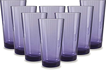 Circleware Plum Drinking Glasses, Huge Set of 8, Heavy Base Highball Tumbler Beverage Ice Tea Cups, Home & Kitchen Entertainment Glassware for Water, Juice, Milk, Beer Bar Decor, 17 oz, Spectrum