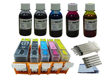 ND TM Brand NANO digital Refillable Ink Cartridges for Canon PGI-220 CLI-221(non-OEM) Pre-Filled 5 packs   500ml (16.7 oz.) ND Brand NANO UV resistant Refill Ink Special-Formulated for Canon All-in-One Series: PIXMA MP560, PIXMA MP620, PIXMA MP640, PIXMA MX860, PIXMA MX870