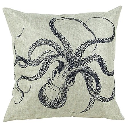Onker Cotton Linen Square Decorative Throw Pillow Case Cushion Cover 18" x 18" Octopus