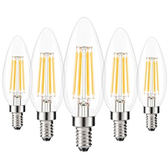 E14 LED Filament Bulbs 4W, 40W Clear Candle Bulbs Equivalent, Warm White Candelabra E14 SES Bulb, Non-Dimmable, 440Lm, LED Light Bulb, Small Edison Screw Candle Light Bulbs, 5-Pack, [Energy Class A ]