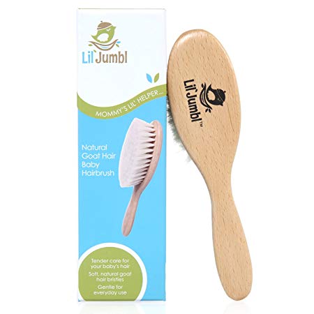 Lil' Jumbl Natural Goat Hair Baby Hairbrush “ Perfect for Cradle Cap - Crafted Wooden Handle with Natural Goat Hair Bristles Ideal for Newborns, Toddlers & Children with Sensitive Skin