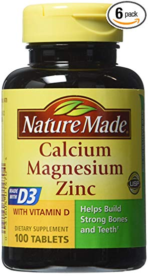 Nature Made Calcium, Magnesium, and Zinc with Vitamin D, With D-3 100 Tablets (pack of 6)