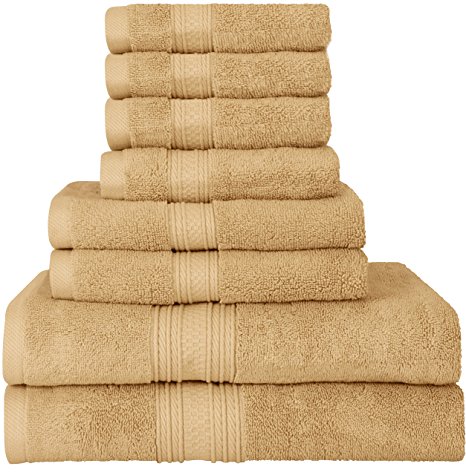 Utopia Towels Luxurious 700 GSM Thick 8 Piece Towel Set in Beige; 2 Bath Towels, 2 Hand Towels and 4 Washcloths - 100% Ring-Spun Cotton, Hotel Quality for Maximum Softness and High Absorbency