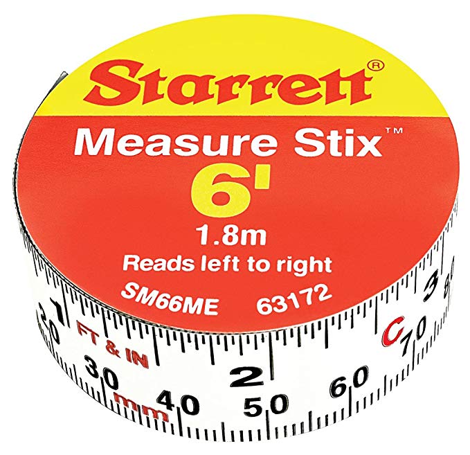 Starrett SM66ME Adhesive Tape Measure, 3/4" Width, 6' Length