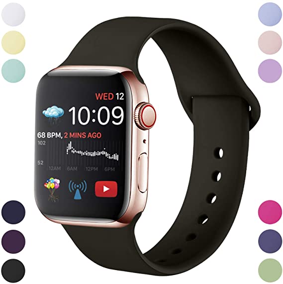 Hamile Strap Compatible With Apple Watch Series 5/4/3/2/1, Soft Silicone Waterproof Replacement Strap for Apple Watch 38 S/M Black