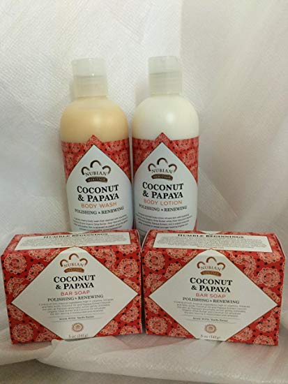 Coconut & Papaya Soap, Lotion & Body Wash Set.. by Nubian Heritage (4 Pack)... iwgl