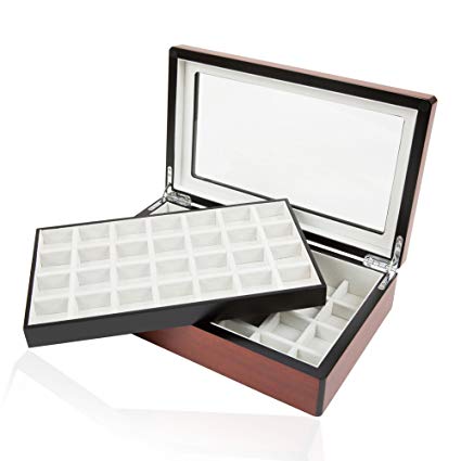 Large Walnut Double-Decker Cufflinks Storage Box Case for up to 58 Pairs or Rings