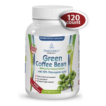 Pure Green Coffee Bean Extract with 50 CGA - 800 mgcapsule - 1600 mg per Serving only 2 capsulesday- 120 Capsules