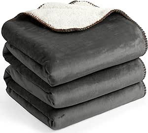 PHF Sherpa Fleece Blanket King Size, 480GSM Thick and Warm Reversible Blanket for Winter, No Shedding, No Pilling, Ultra Soft Fuzzy Blanket for Bed Sofa Couch, 108"x90", Dark Grey