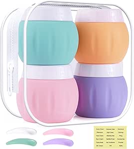 Travel Containers for Toiletries, GLAMFIELDS TSA Approved 1.7oz 50ml Travel Size Silicone Cream Jars BPA Free, Leak-proof Travel Essentials with Lid for Cosmetic Face Hand Body Cream Macaron (10 Pack)