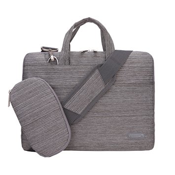 KTMORE Linen 15-15.6 Laptop Shoulder Bag Sleeve Briefcase Carrying Case for MacBook / Surface Book / Ultrabook with Denim Fabric, Gray