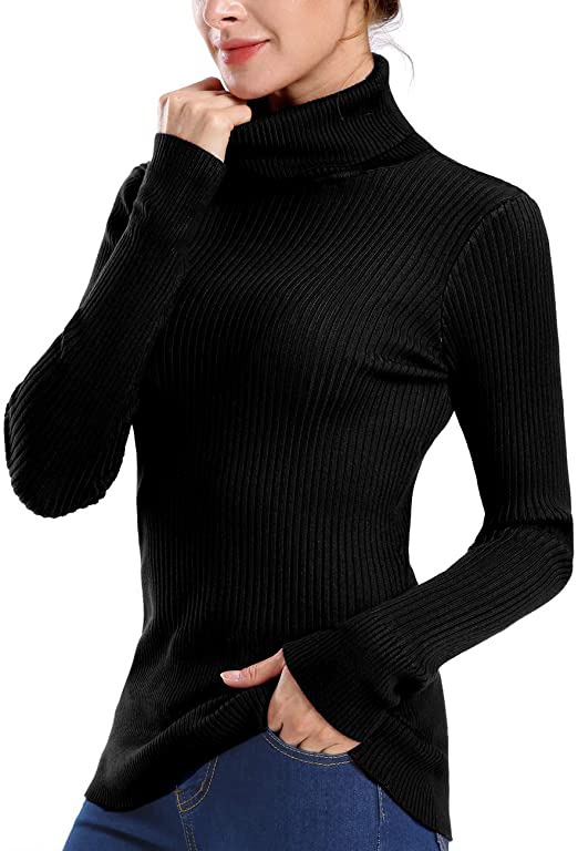 Rocorose Women's Ribbed Turtleneck Sweater Long Sleeve Knitted Solid Pullover