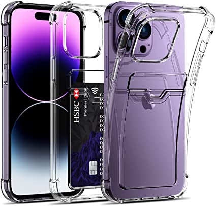 iPhone 14 Pro Case, Raysmark Back Card Holder Built-in Wallet Ultra [Slim Thin] Scratch Resistant TPU Rubber Soft Silicone Protective Crystal Clear Case Cover for iPhone 14 Pro 6.1'' (Clear)