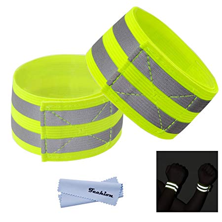 Techion Reflective Fabric Wristband Armband Ankle Bands with Two Reflective Strips for Cycling/Biking/Walking/Jogging/Running Gear and Outdoor Sports