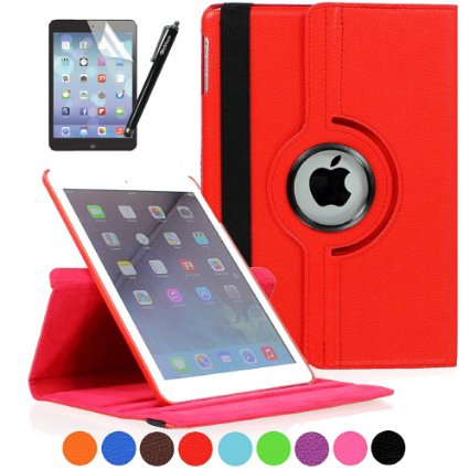 FlyStone iPad mini 1/2/3, PU Leather Case - 360 Degree Rotating (360 Swivel Rotating Stand) Case for iPad Mini 1/2/3 (NOT compatible with iPad mini 4) Classic Fashion Multi Color] Leather Smart Shell [Auto Wake/Sleep] Full Cover Protective Case with Built-in Stand, Multiple Viewing Angle, Padded Exterior. COME WITH FLYSTONE® STYLUS FOR TOUCHSCREEN. (Red)