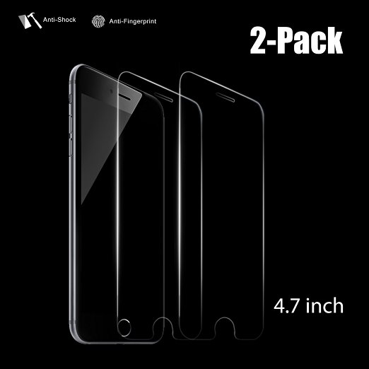 iPhone 7 Screen Protector, [2-PACK] NeWisdom® Premium HD [Anti fingerprint][Anti shock]Ballistics Tempered Glass Screen Protector for 4.7 inch iPhone 7 / 6s / 6