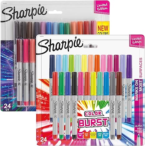 Sharpie Permanent Markers, 24-Count Cosmic Color & 24-Count Colorburst Ultra Fine Point Markers, Total of 48