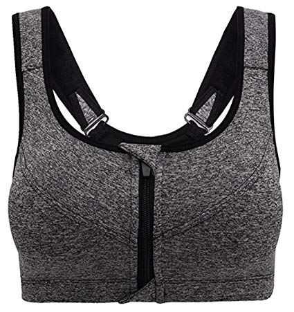 Spring Fever Womens High Impact Support Wirefree Front Zip Closure Racerback Padded Sports Yoga Bra