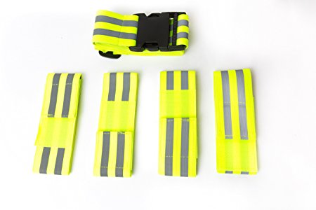Reflective Belt and Reflective Bands Set (1 Belt   4 Bands). Four Highly Visible Bands for Arm/wrist/ankle, and Adjustable One-size-fits-all Reflective Belt for Waist.