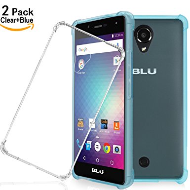 BLU R1 HD CASE with Enhanced Corner Protection, [2 PACK] Shalwinn Transparent Shockproof TPU Cover Case For BLU R1 HD (Blue Clear)