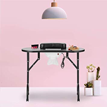 LEIBOU Professional Folding Portable Vented Beauty Manicure Table Nail Desk Salon Spa With Fan &Bag (35''x 16''x 28'') (black)