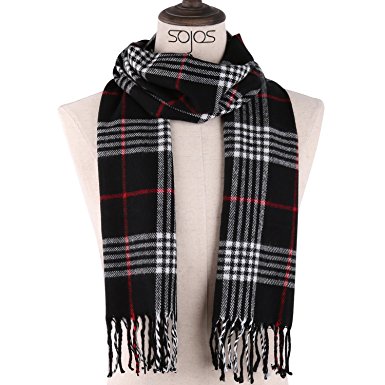 SOJOS Classic Plaid Tartan Cashmere Scarves with Tassels for Men and Women SC310