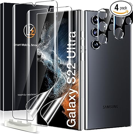 LK [2 2 Pack for Samsung Galaxy S22 Ultra Screen Protector [Not Glass], 2 Pack Glass Camera Lens Screen with Easy Installation Tool [Fingerprint Compatible], 3D Full Coverage for S22 Ultra