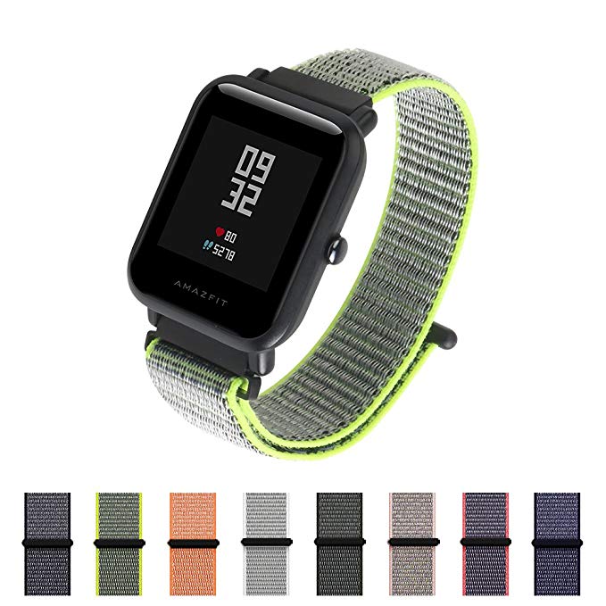 Nylon Sport Loop Band SIKAI 20mm Replacement Nylon Strap Compatible with Amazfit Bip/Huawei Watch 2 Sport/Ticwatch E Breathable with Hook and Loop Fastener Adjustable Closure (Flash)